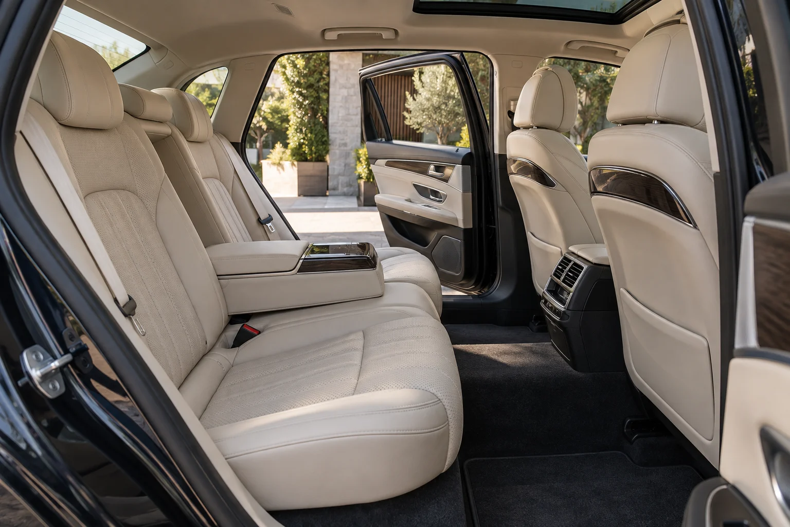 AI ile üretilmiş temsili lüks sedan arka kabini; Maybach Inspiration paketinin doğrulanmış donanım fotoğrafı değildir.