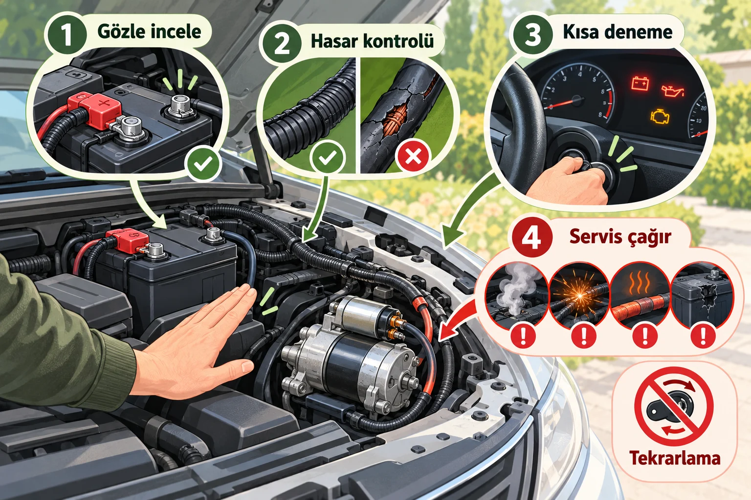 İnfografik: Sürücü hangi kontrolleri güvenle yapabilir? - Marş motoru: Periyodik Bakım Aralığı ve Kontrol Tablosu