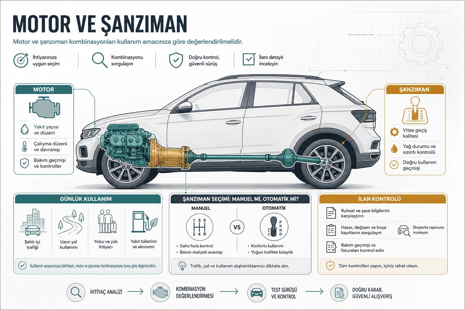 İnfografik: Motor ve şanzıman - Volkswagen T-Roc: Motor, Şanzıman ve Günlük Kullanım Rehberi
