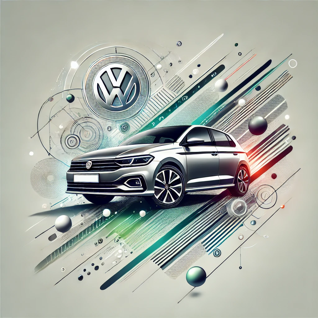 DALL·E 2024-12-10 09.51.34 – A visually appealing graphic design focused on Volkswagen Polo trims, showcasing a sleek and modern automotive theme without text. The image features