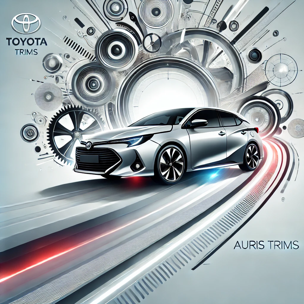 DALL·E 2024-12-10 09.59.40 – A visually appealing graphic design focused on Toyota Auris trims, showcasing a sleek and modern automotive theme without text. The image features abs