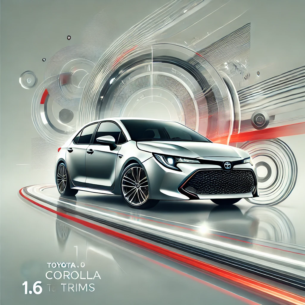 DALL·E 2024-12-10 10.02.54 – A visually appealing graphic design focused on Toyota Corolla 1.6 trims, showcasing a sleek and modern automotive theme without text. The image featur